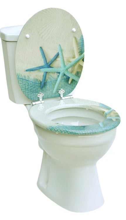18" Universal Toilet Seat Star Fish & Ocean Easy Fit MDF Wooden Bathroom WC Seat