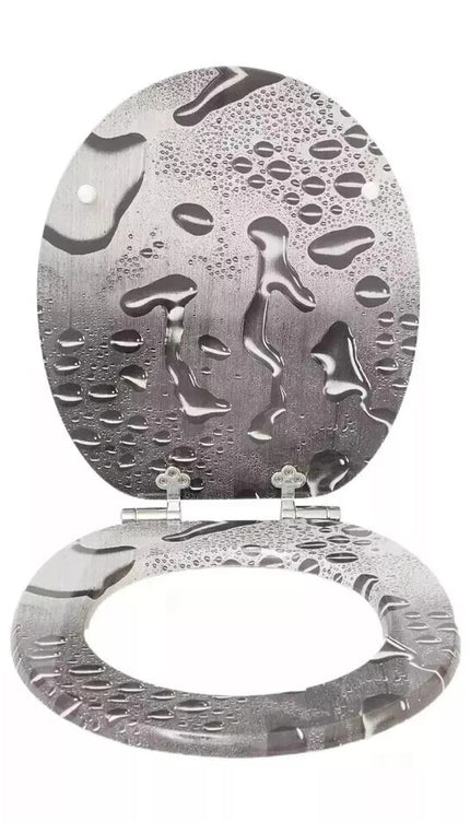 Universal Toilet Seat Water Droplets Black Novelty Easy Fit Bathroom WC Seat 18'