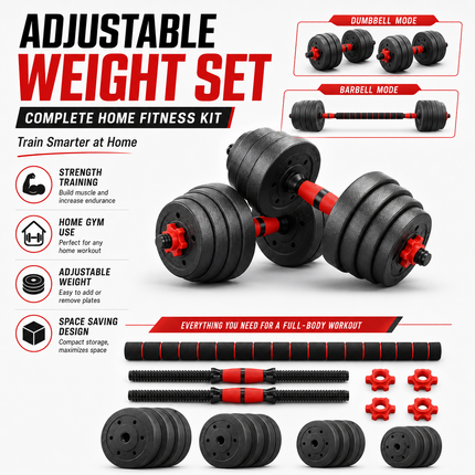 Adjustable Dumbbell Barbell Workout  50KG Weights Set  6-in-1 Home Gym