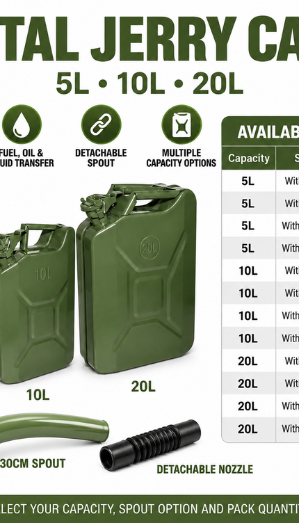 Metal Jerry Can 20L & Spout Heavy Duty Petrol Diesel Storage Container