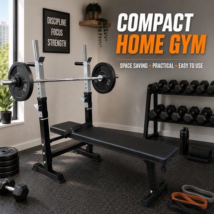 Adjustable Weight Bench With Barbell Rack Flat Workout Exercise Gym Bench Press