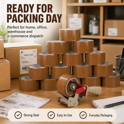 Parcel Tape 48mm X 66m Strong Heavy Duty for Secure Box Packing 36-Rolls Brown