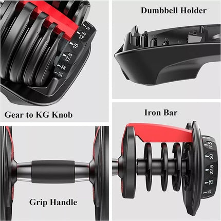 2X 24kg Quick Dial Dumbbells 15in1 Adjustable Smart Exercise Gym Fitness Weights