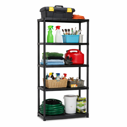 2x 5-Tier Heavy Duty Shelving Rack Black Plastic Unit