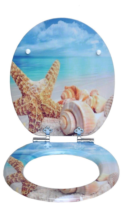 MDF Toilet Seat with Zinc Alloy Hinges – Assorted Colours & Designs