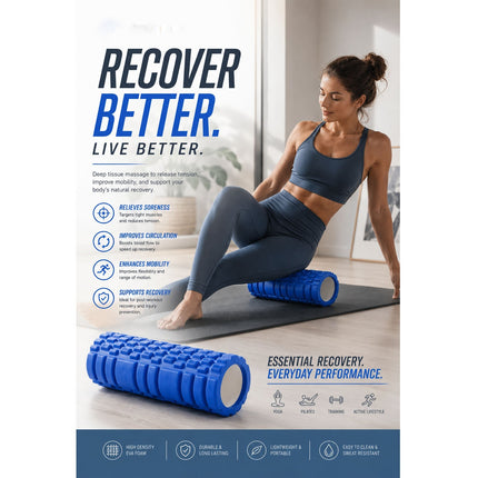 Foam Fitness Roller Blue Deep Tissue Massage Grid Muscle Trigger Point Muscles