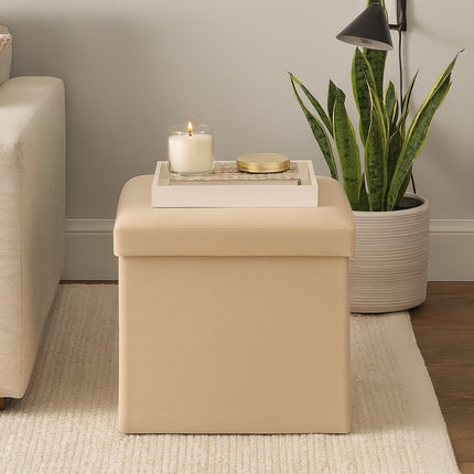 Folding Storage Box Faux Leather Home Footstool Ottoman Seat Stool Storage Boxes