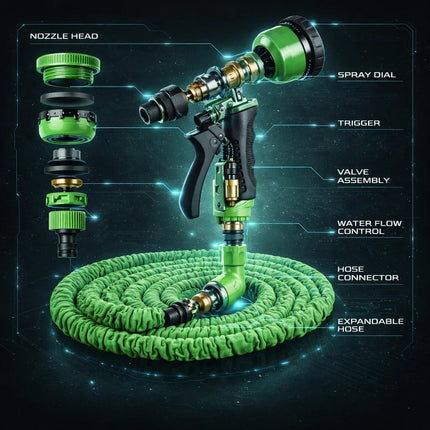 Garden Hose Pipe Spray Gun Expandable Flexible Anti Kink Lawn Patio 50/100/150ft