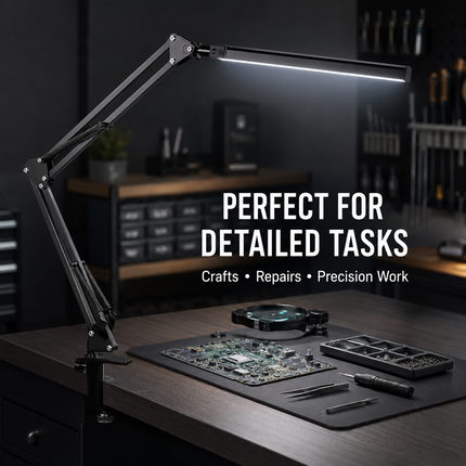 LED Metal Desk Lamp with Clamp USB 3 Colour Modes 10 Brightness Levels Swing Arm