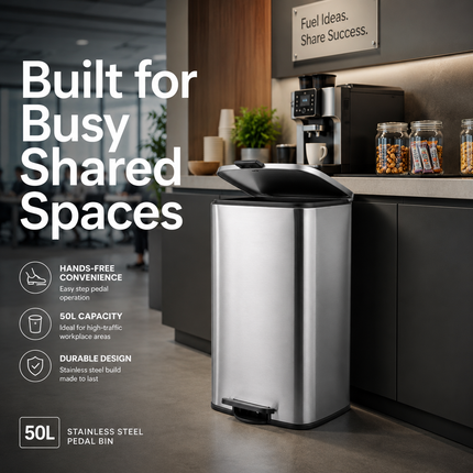 50L Pedal Bin Stainless Steel Removable Inner Bucket Home Office Waste Trash Can