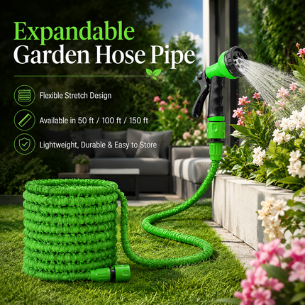 Garden Hose Pipe Spray Gun Expandable Flexible Anti Kink Lawn Patio 50/100/150ft