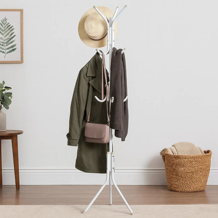 12-Hook Metal Coat Rack Stand Tree for Hats, Clothes, Umbrellas & Accessories