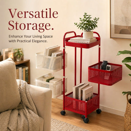 Rotating Storage Rack Square Trolley Kitchen Bathroom Organizer Vegetable Shelf