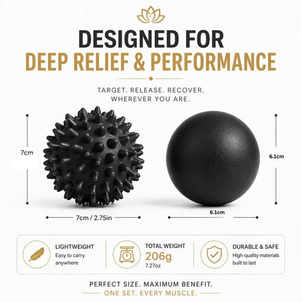 Massage Ball Set Black Muscle Relieve Pain Therapy Lacrosse Spiky Balls 6.1 &7cm