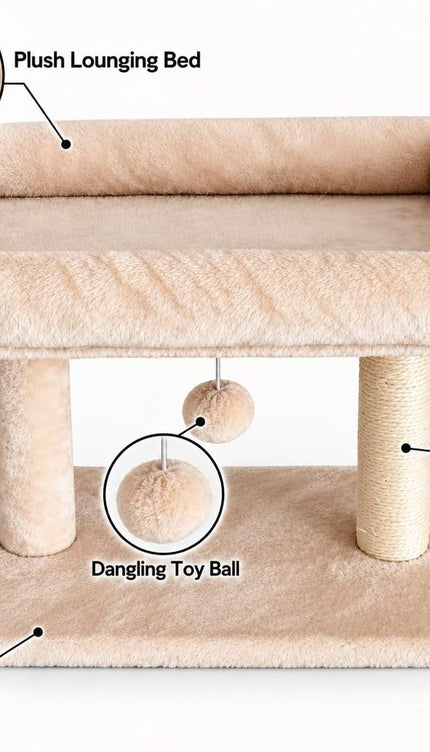 Cat Tree Scratching Post Activity Centre Plush Bed Hanging Ball Beige 50x30x41cm