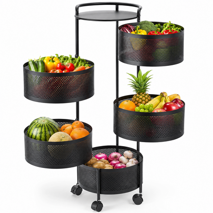 Storage Rack 6 Tier Rotating Kitchen Vegetable Trolley Cart Bathroom Shelf