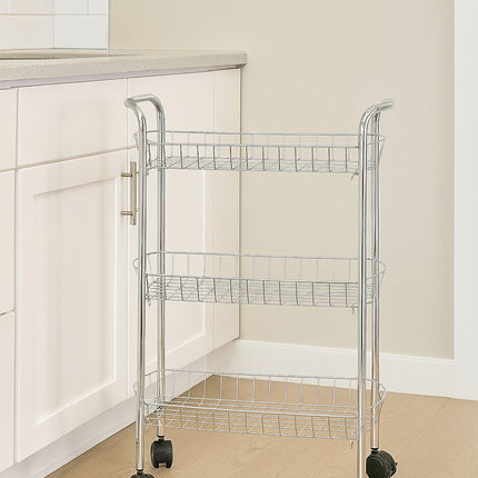 3/4 Tier Fruit Vegetable Trolley Basket Rack Kitchen Storage Cart with Wheels