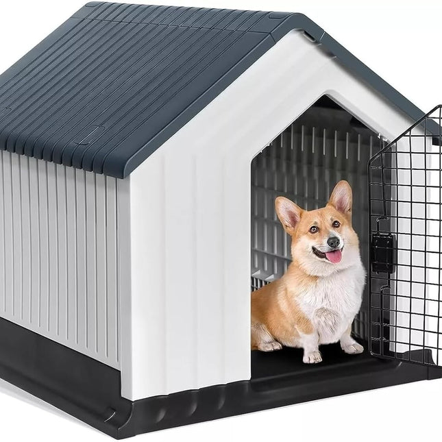 XL Plastic Dog House Durable Weatherproof Kennel Outdoor Indoor Pet Shelter