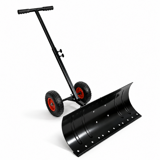 Snow Shovel with Wheels Adjustable Handle Multi Angle Snow Pusher Blade