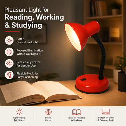 Study Desk Lamp Flexible Neck E27 40W Simple Design for Study Work Room Home