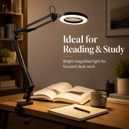 3X Magnifying Desk Lamp LED Light Dimmable 3 Light Colour Step Dimming Swing Arm