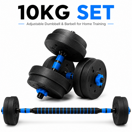 Dumbbell Barbell Set 10KG Adjustable Home Gym Weights Push Up Bar Rod