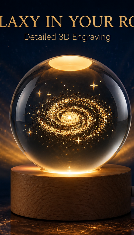 6cm Galaxy Crystal Ball LED Night Light with Wooden Base