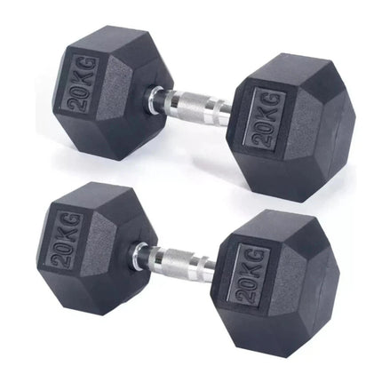 Hex Dumbbells Set 20kg Pair Ergo Hand Weights Rubber Encased Hexagonal Gym