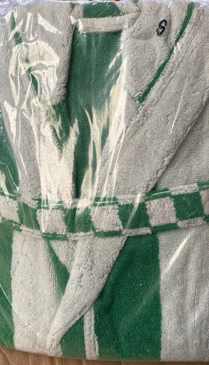 Small Green White Unisex Cotton Terry Bathrobe Gown Soft Spa Robe Men Women