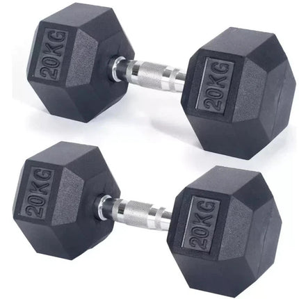Hex Dumbbells Set 2.5kg-20kg Pair Rubber Encased Hexagonal Weight Lifting Gym