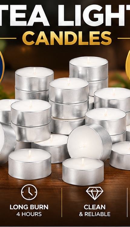 Tea Lights Wax Candles 4/8 Hour Long Burn White Unscented Tealights 200 Pack