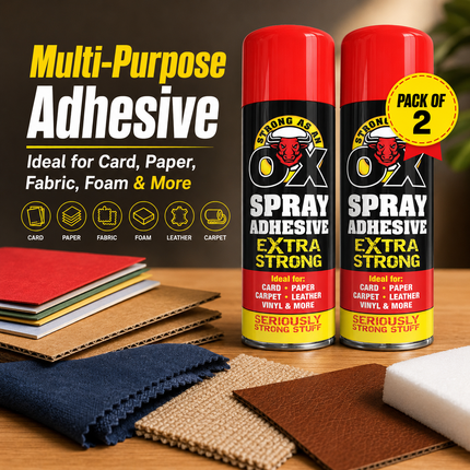 2x Adhesive Glue Spray 500ml H Duty Multipurpose Aerosol Carpet Tile Fabric Foam