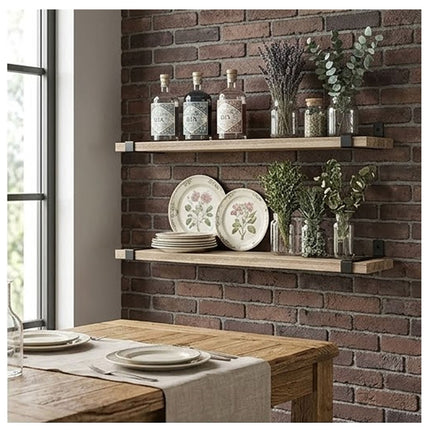 Floating Shelves Set of 3 Wall Mounted Paulownia Wood Storage Display Shelf Kit