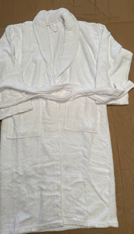 XX-Large Unisex White Cotton Terry Bathrobe Gown – Soft Spa Robe for Men & Women
