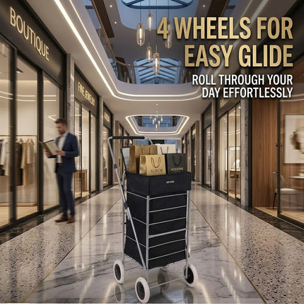 Folding Shopping Trolley Cart 4 Wheel With 60L Insulated Cooler Bag Portable