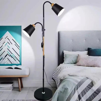 Floor Lamp Black Dual Heads E27 Reading Home Modern Rotating Adjustable Light