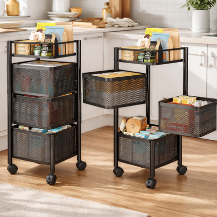 4-Tier Rotating Kitchen Storage Rack Trolley Cart Shelf Veg Serving Stand