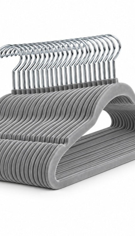 20 Pack Velvet Hangers Grey Non Slip Flocked Coat Clothes Wardrobe Space Saving