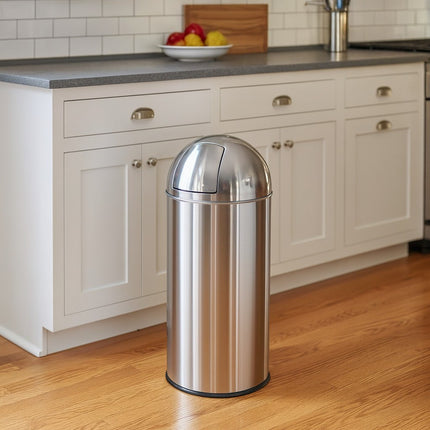 50L Stainless Steel Trash Bin Cylindrical Waste Can Swing Lid Indoor Outdoot