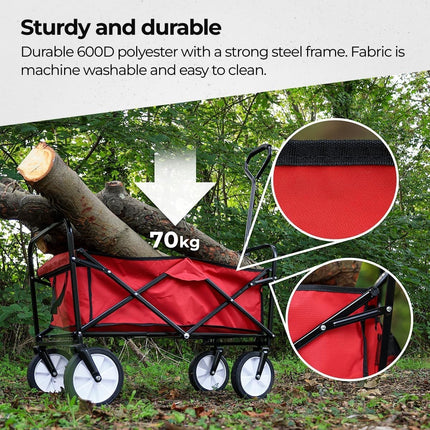 Folding Wagon 70KG Collapsible Trolley Cart Wheels for Camping Beach & Garden