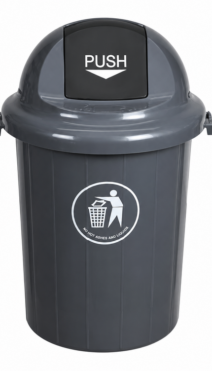 80L Large Plastic Dustbin Push Flap Lid Rubbish Waste Bin Home Office Kitchen