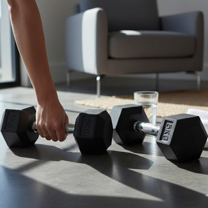 Hex Dumbbells Set 2.5kg-20kg Pair Rubber Encased Hexagonal Weight Lifting Gym