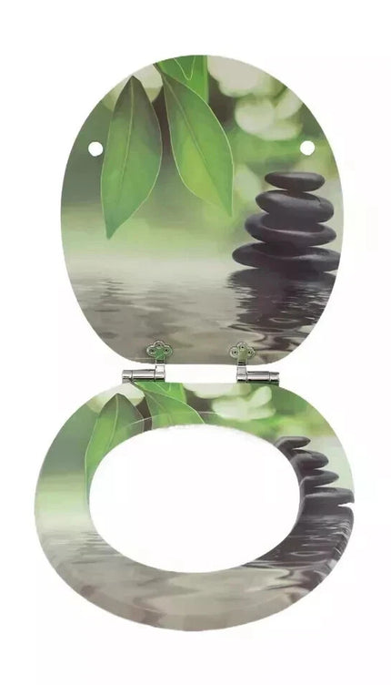 Universal Toilet Seat With Fitting Pebbles & Water Plants Novelty WC Seat 18"