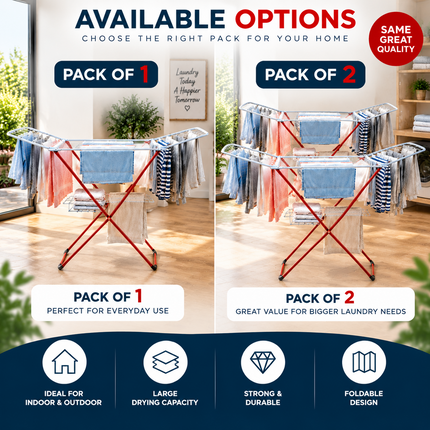 Winged Folding Clothes Airer Heavy Duty Metal Laundry Drying Rack Indoor 18M/25M