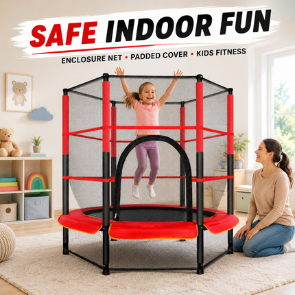 55" Kids Trampoline With Safety Enclosure Net Indoor Outdoor Bouncing Rebounder
