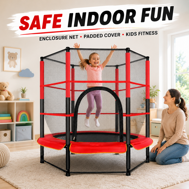 55" Kids Trampoline With Safety Enclosure Net Indoor Outdoor Bouncing Rebounder