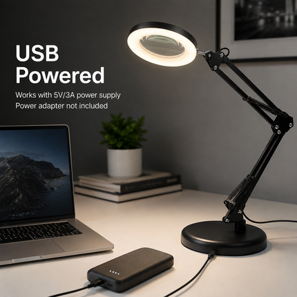 3X Magnifying Glass LED Desk Lamp Stepless Dimmable 3 Colour Swing Arm