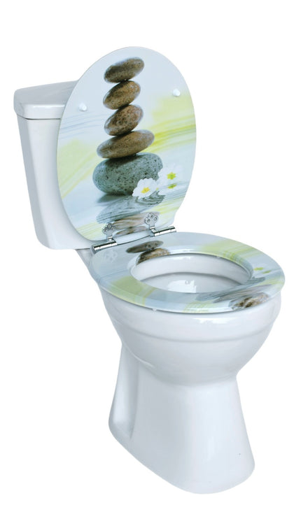 18" Universal Wooden Toilet Seat Easy Fit Bathroom WC Seat with Fixings Hinges