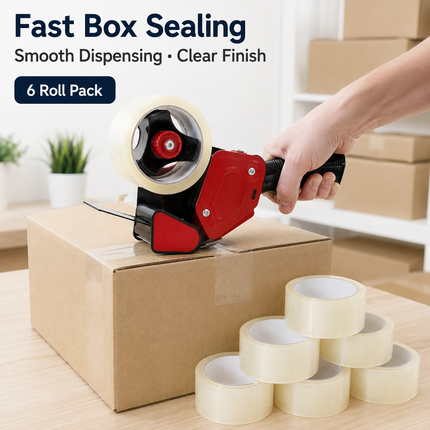 Tape Gun Dispenser with 6 Brown or Clear Packing Tape Rolls 48mm x 66m