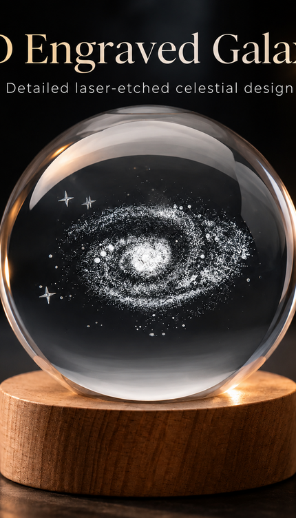 8cm Galaxy Crystal Ball LED Night Light with Wooden Base